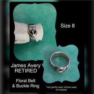 James Avery RETIRED Floral Belt and Buckle Ring Size 8